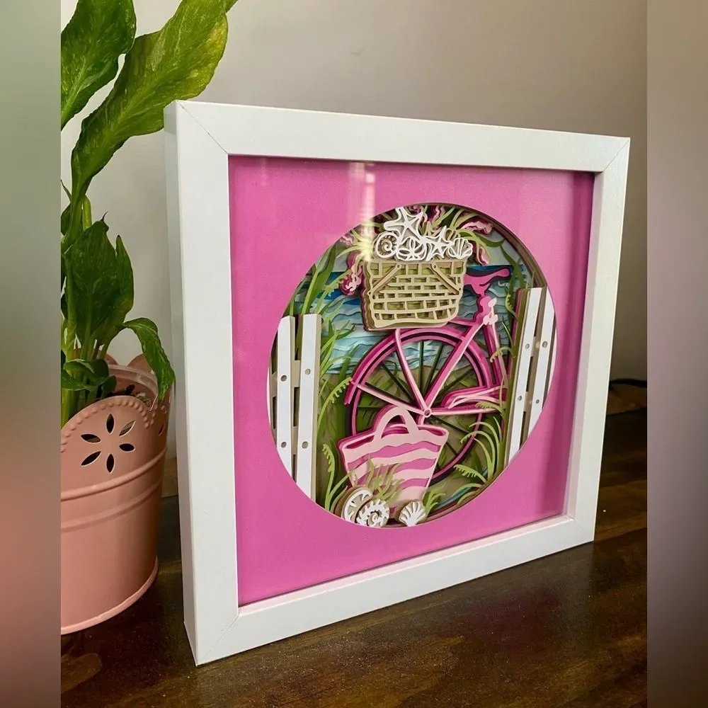 3D Pink Beach Bike Shadowbox